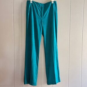 Trina Turk Teal Slub Straight Trouser Tencel Viscose Everyday Ceremony 8 READ